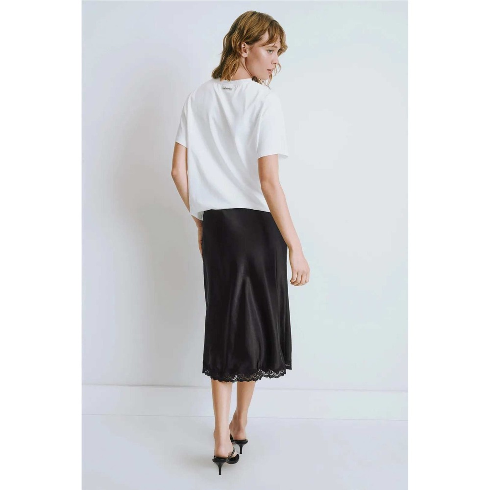 Love Stories Ann T-Shirt Dress Satin Lace Midi White Black Women Sz M - Picture 3 of 16